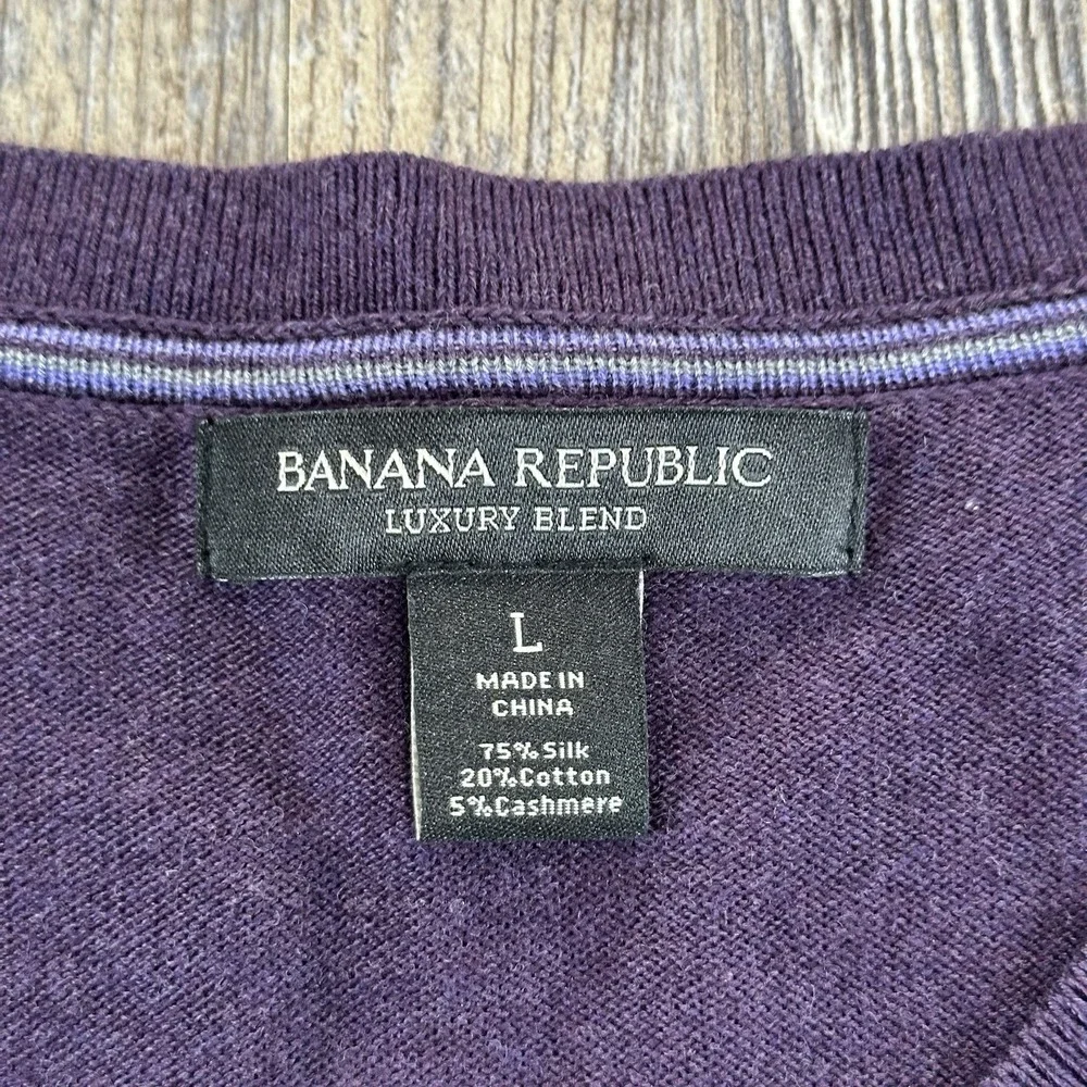 Banana Republic Silk Blend Long Sleeve V-Neck‎ Sweater Men's Size L Dark Purple
